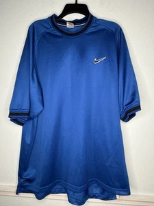 Nike Shirt Mens Large Blue Mesh Jersey 90s Gray Tag Swoosh Check Vintage Soccer - Picture 1 of 7