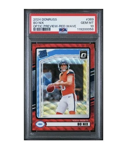 Bo Nix PSA 10 2024 Donruss Optic Vista Previa Clasificado Novato Red Wave #369 Broncos - Imagen 1 de 2