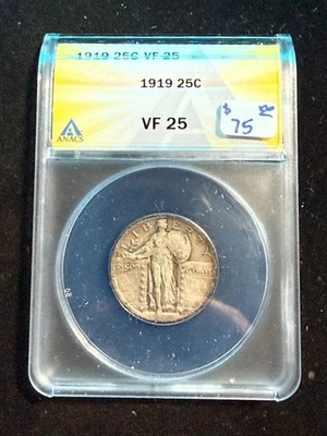 1919 STANDING LIBERTY QUARTER ANACS VF 25 - Image 1 of 4