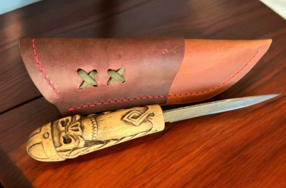 Cuchillo Daga Vintage Fijo Hecho a Mano Vikingo Grabado Calavera Mango Memento Mori Foto 1 de 4