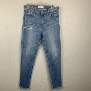 Moussy Jeans Size 28 Medium Blue High Rise Raw Hem Japanese Denim - Picture 1 of 8