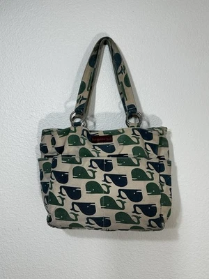 Bolso de Mano Bungalow 360 Estampado de Ballenas Lona Azul Verde Ballenas Cierre de Cremallera Foto 1 de 4