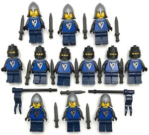 Lego 12 New Black Falcon Minifigures Knights Castle Figures with Weapons Flags