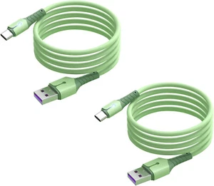 Cables X2 USB-Type C Charge Rapide 3A Silicone Vert 2m Pour Smartphone Xiaomi /  - Photo 1 sur 4