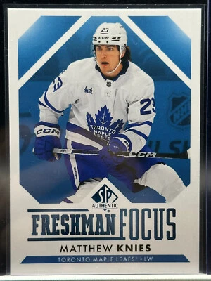 2023-24 UD SP Authentic Matthew Knies Blue Freshman Focus #FF-6 Maple Leafs RC - Image 1 of 2