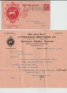Bangor Maine 1910 White Horse advt w/enclosure UTTERBACK BRO CO (d157) - Picture 1 of 2