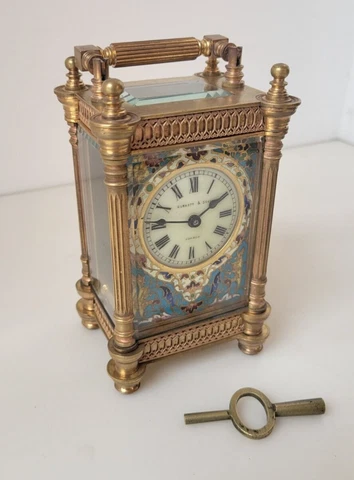 Carriage clock timepiece with champlevé enamel dial French c1900 Cover
