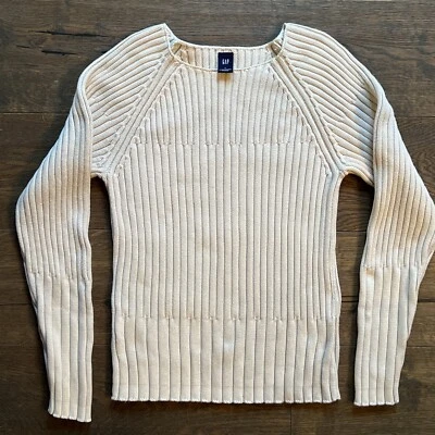 Vintage GAP Ribbed Womens M/L Knit Sweater ~Beige Tan Y2K Shirt Top - Image 1 of 4