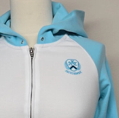 NUEVA SUDADERA CON CAPUCHA VINTAGE Abercrombie & Fitch cremallera completa peso ligero para mujer (M) azul *MACAU Foto 1 de 4
