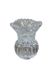 Vintage kristallklar diamantgeschliffen Miniatur 2,5 Zoll Knospe Vase Sägezahnkante - Bild 1 von 7