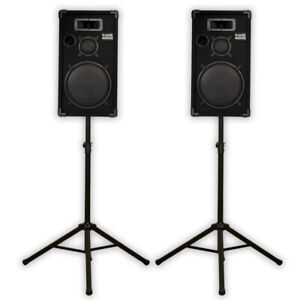 Acoustic Audio CR12 Passive 12" DJ Speaker Pair and Stands PA Karaoke Speakers