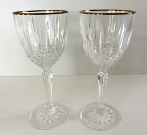 Lot of 2 Cristal D'Arques Longchamp "Constance Gold" 6 oz Crystal Wine Glasses - Picture 1 of 8