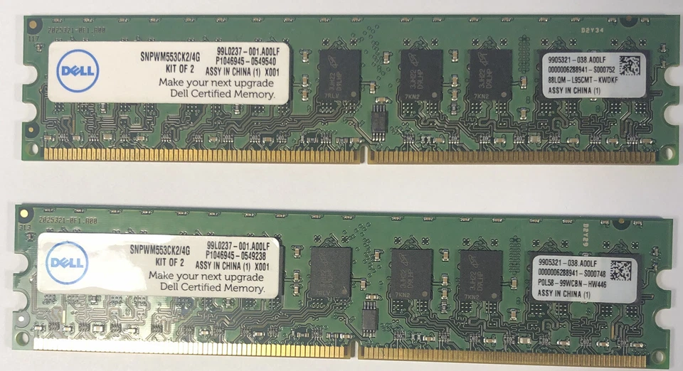 DELL 4GB ( 2 X 2GB) MEMORY,DDR2, DIMM, SNPWM553CK2/4G - Image 1 of 2