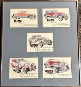 US First Day of Issue Stamps - Classic Cars 1988 Detroit in Picture Frame - Picture 1 of 3
