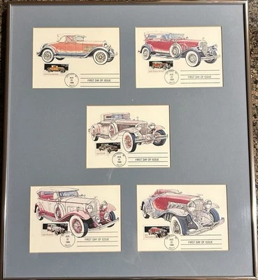 US First Day of Issue Stamps - Classic Cars 1988 Detroit in Picture Frame - Image 1 of 3