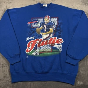 Vintage Buffalo Bills Sweatshirt Mens XL Blue Doug Flutie #7 Pro Player Football - Picture 1 of 6