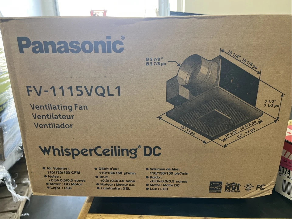 Panasonic FV-1115VQL1 WhisperCeiling DC Fan/Light 110-130-150 CFM Large Room - Image 1 of 1
