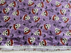 Grateful Dead Bertha Spooky Season Rose Skull Fabric, 1/2 Yard - Picture 1 of 3