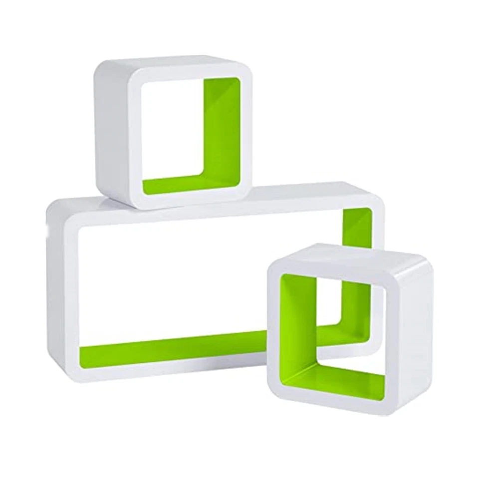 WOLTU RG9229gn Wandregal Cube Regal 3er Set Bücherregal Regalsysteme - Weiß/Grün