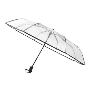 Clear Automatic Foldable Umbrella 8 Ribs 3 Folding Black Edging Transparent A - Picture 1 of 22
