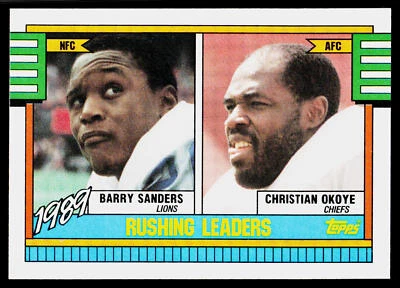 1989 Rushing Leaders (Barry Sanders / Christian Okoye), 1990 Topps, #28, , - Image 1 of 2