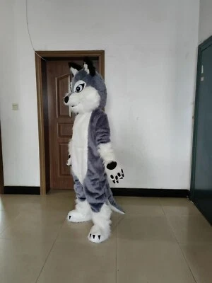Disfraz de mascota gris blanco de piel larga husky perro lobo zorro fursuit adulto Foto 1 de 4
