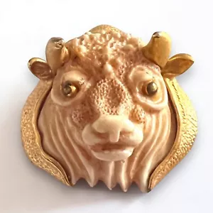 Spilla testa di toro Razza Toro tono oro spilla astrologica vintage firmata - Foto 1 di 9