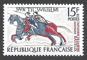 France 1958: 15f Red & Blue - Fragment of the Bayeux Tapestry - Mint - Picture 1 of 1