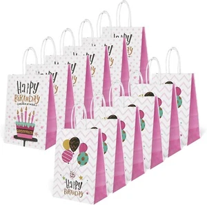 24 Pack Happy Birthday Small Gift Bags Party Favors w/Handles Pink Balloons Cake - Picture 1 of 2
