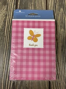 American Greetings Pink Check Plaid Butterfly 10 Thank You Cards With Envelopes - Picture 1 of 2