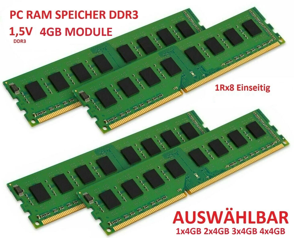 4GB 8GB 16GB DDR3 Markenspeicher RAM 240-pol. 1333 1600 PC3-10600 PC3-12800 1Rx8 - Bild 1 von 1