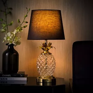 Glass Pineapple Touch Table Lamp 41CM Tall Dimmable LED Light Bulb Metallic Gold - Picture 1 of 22