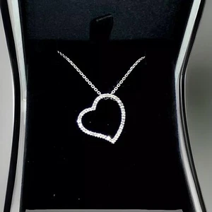 Diamond Heart Pendant 16" Chain 9ct White Gold Real Diamonds -2.92gr - Picture 1 of 4