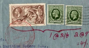 GB 1937 KGV 2/6 SEA HORSE +9dx2 TO ARGENTINA with German Zeppelin type cancel - Picture 1 of 3