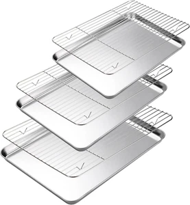 Baking Sheet with Cooling Rack Set of 6, 3 Premium Stainless Steel Cookie Sheets - Picture 1 of 12