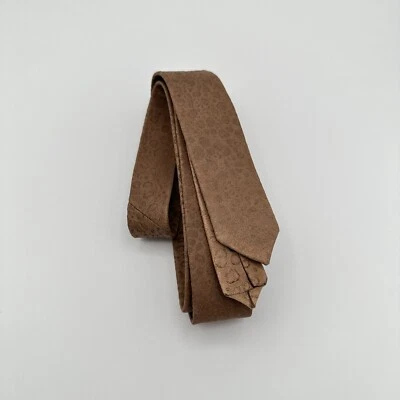 Винтажный Vera Pelle узкий тонкий галстук мужской коричневый кожаный богемный ретро - Изображение 1 из 3