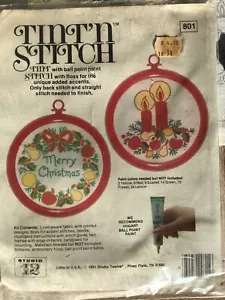 Vintage Weihnachten Tint 'n Stitch Kit Kunststoffrahmen Ornamente Weihnachtskerzen - Bild 1 von 9