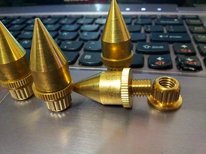 4x HiFi 40-15mm Speaker Spike Stand Feet brass Housing Base wood - Picture 1 of 8