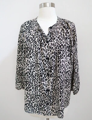 Blusa Clásica de Seda TUCKER by Gaby Basora S Estampado Animal Hecha en Estados Unidos Foto 1 de 4