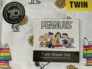 PEANUTS Snoopy Multicolor 3PC Twin Sheet Set Berkshire 70 years Spring NEW - Picture 1 of 8