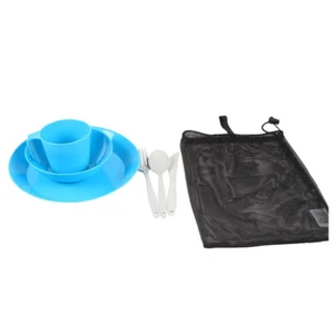 6pc Wildtrak Camp Outdoor Dinner Set w/ Net Bag Plate/Bowl/Spoon/Fork/Knife/Mug - Picture 1 of 2