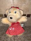 VTG Ted E Bear Teddy Plush Stuffed Animal Toy Girl Red Dress RED BOW # F10 6"