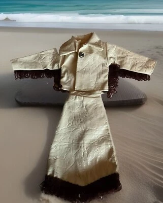 Chaqueta y falda de cuero vintage para muñeca vaquera beige y marrón Foto 1 de 4