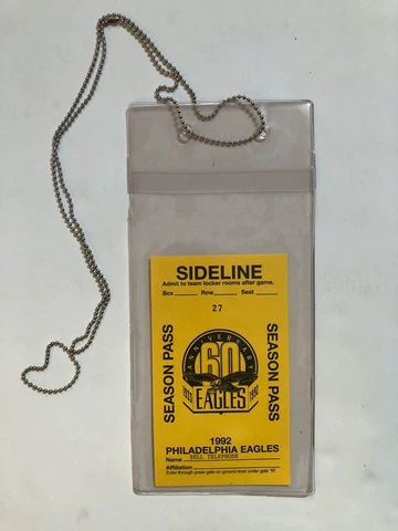 PHILADELPHIA EAGLES VINTAGE 1992 VETERANS STADIUM SIDELINE CREDENTIAL PASS Cover