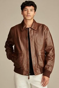NEW Lucky Brand A-2 Flight Jacket 100% Leather Tobacco Brown Medium MSRP $499 - Picture 1 of 7