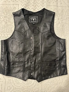 Barneys Vintage Herren Schwarz Leder Biker Weste XXL - Bild 1 von 7
