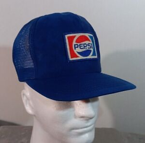 Vintage Pepsi Cola Snapback Hat Mesh Trucker Baseball Cap Blue 1980s Made In USA