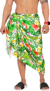 HAPPY BAY Men's Bath Trunk Swimwear Sarong Pareo Wrap One Size White, Floral - Picture 1 of 3