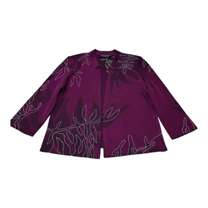 Ming Wang Cardigan Women's M Purple Embroidered Floral Half Sleeve Tunic Length - Picture 1 of 8