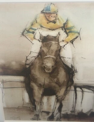 "Acuarela original Vincent George Jockey Caballo 17 5/8""W 21 5/8""T Enmarcado" Foto 1 de 4